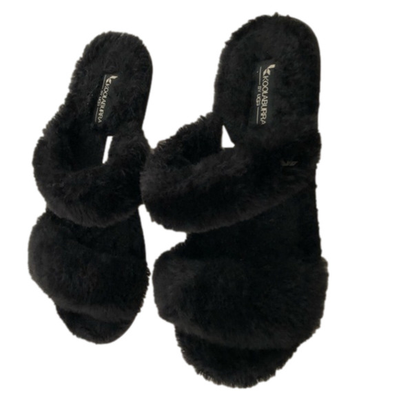 Koolaburra Women's Black Slide Faux Fur Platform Sandals - Picture 1 of 7